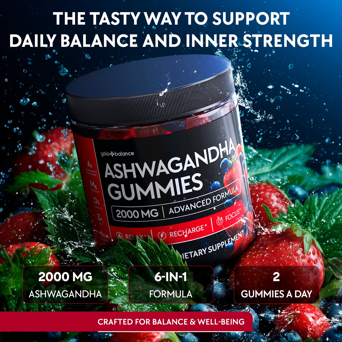 Ashwagandha Gummies – 120 Count - 2000 MG Ashwagandha Supplements with L-Theanine, GABA, Magnesium, Zinc & Vitamin D3 – Sugar-Free, Vegan, Non-GMO–Natural Support for Balance